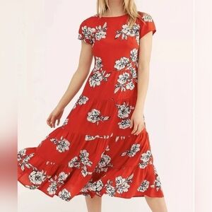 NEW Free People Rita Tiered Midi Dress Red Floral Size M